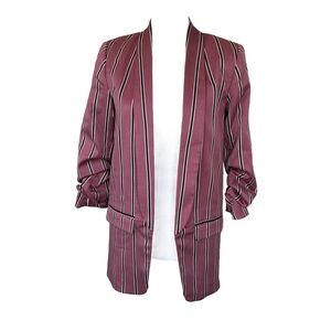 Madison Rose-Pink and Black Striped Open Blazer Jacket Ruched Sleeves EUC